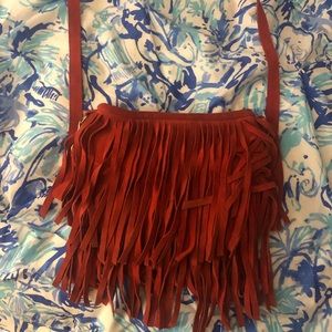 Red, fringe crossbody purse